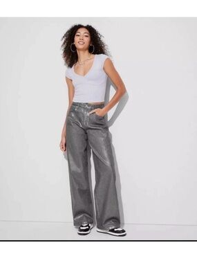 NEW Wild Fable Jeans Silver Glitter Sparkle 90's Relaxed Straight Mid Rise NWT